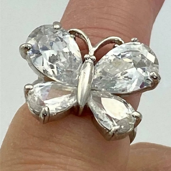 925 stamped Plated clear cz butterfly ring size 6 7 8 9 10 - Picture 3 of 4